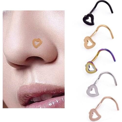 1 Pieces Nostril Piercings 5 colors Piercing Nose Stud Stainless Steel heart Nose Rings Piercing Women Jewelry