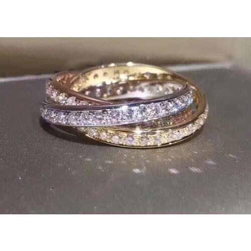 925 Sterling Silver New design fashion three color circle ring Romantic cz crystal round rhinestone ring women famous jewelry