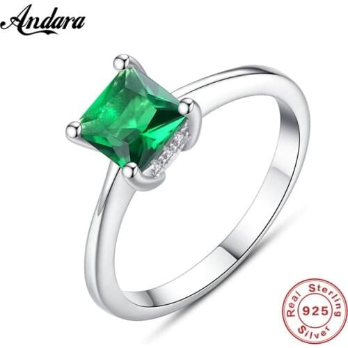 Genuine 100% 925 Sterling Silver Green Gem Finger Rings for Women Wedding Anniversary Gift
