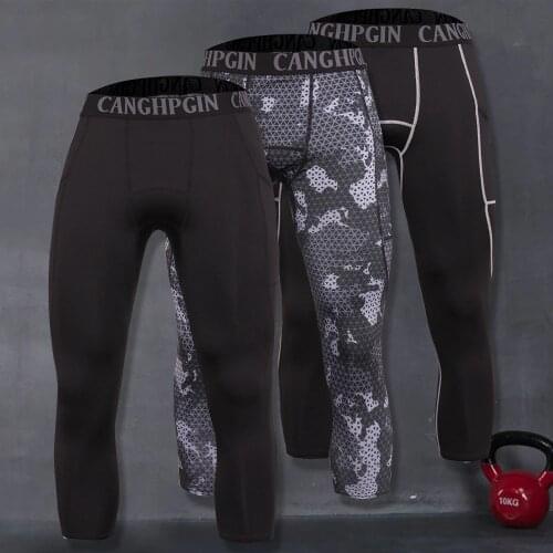 GEJINIDI 1, 2 or 3 Pack Men’s 3/4 Compression Pants Cool Dry Sports Baselayer Running Workout Active Tights Leggings Shorts