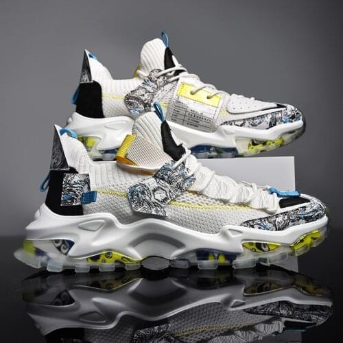 Summer Men Mesh Running Shoes Breathable Chunky Sneakers Graffiti Jogging Shoes Trendy Antiskid Damping Sports Shoes Zapatillas