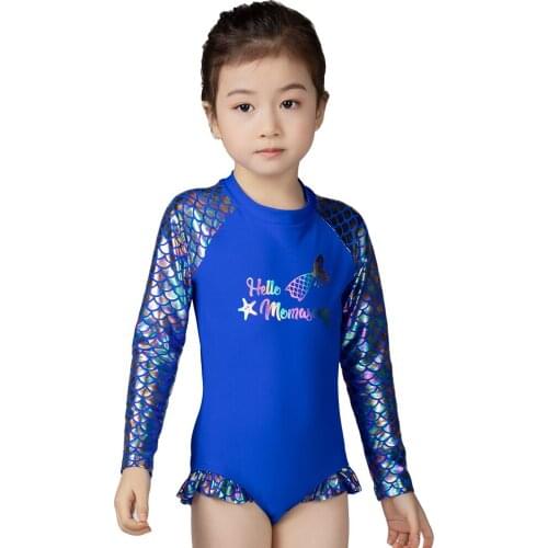 Swimsuit for Girls Summer One-Piece Swimwear Casual Kids Long Sleeve Swimming Bathing Suits Children Breathable Beachwear 3-10T