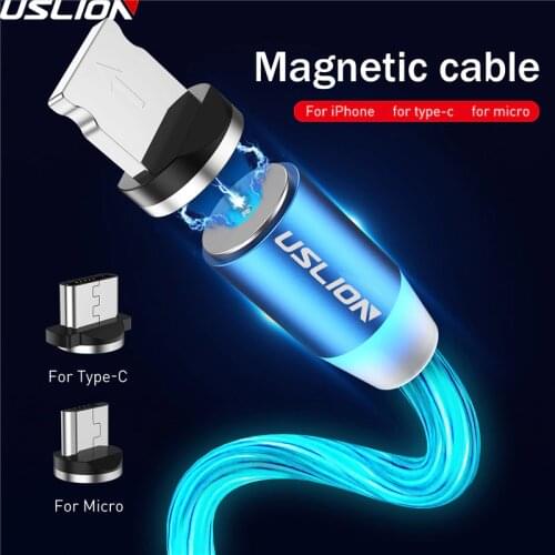USLION Magnetic LED Light Cable Fast Charging Magnet Micro USB Type C Cable LED Wire Cord Type-C Charger For Iphone Samsung S10