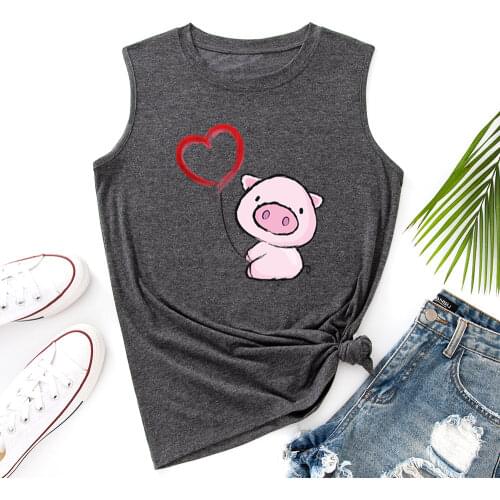 Cute Pig Heart Funny Tank Tops Women Vest Tanks Top Summer Shirt Sleeveless T-Shirts Casual Muscle Fitness Tee Shirts Clothes