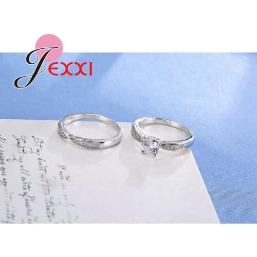 Fashion Silver Wedding Ring Sets With Stamp For Women Bridal Luxury Crystal Ring Vintage Bague Engagement Bijoux Femme