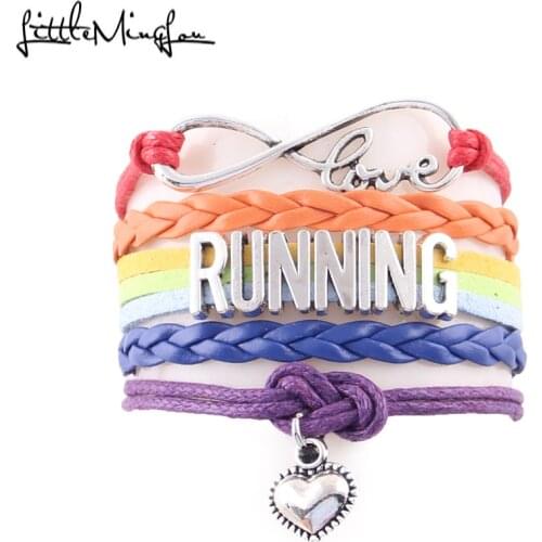 Little Minglou Infinity Love RUNNING bracelet heart charm leather rope warp men bracelets & bangles for women jewelry