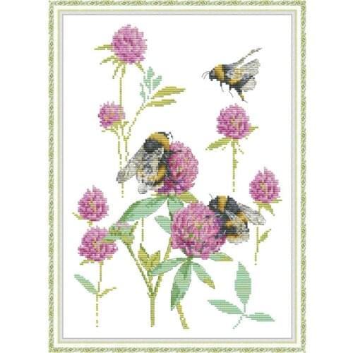Joy Sunday Bee Flower Pattern Cross Stitch Kit Aida 14ct 11ct Chinese Embroidery Kit DIY Needlework Set Home Decoration Painting
