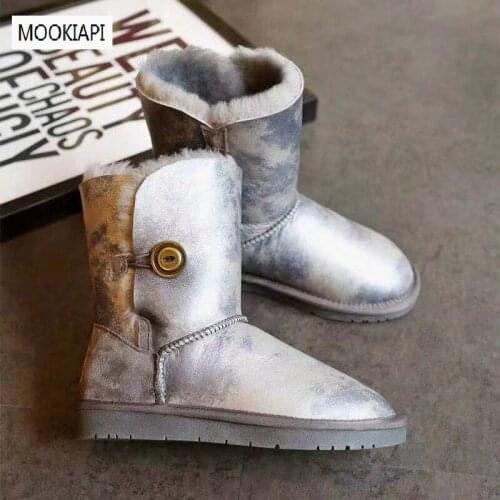The latest high-quality snow boots in Europe in 2019, buckled womens shoes, real sheepskin, natural wool, six colors