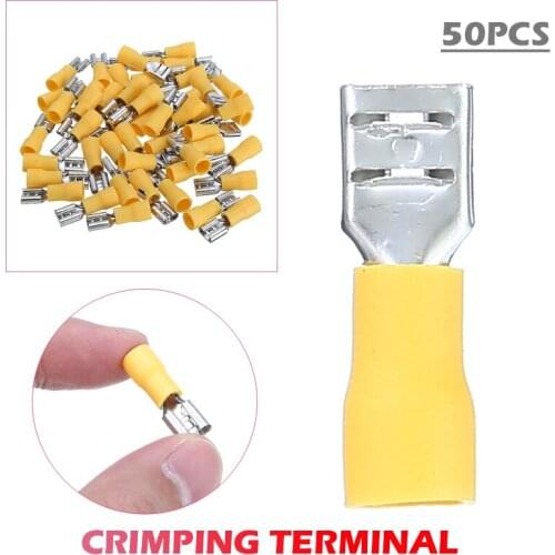 50pcs 10-12 AWG Insulated Female Spade Wire Crimp Terminal Connector 4.0-6.0mm For Household Electrical Accessories