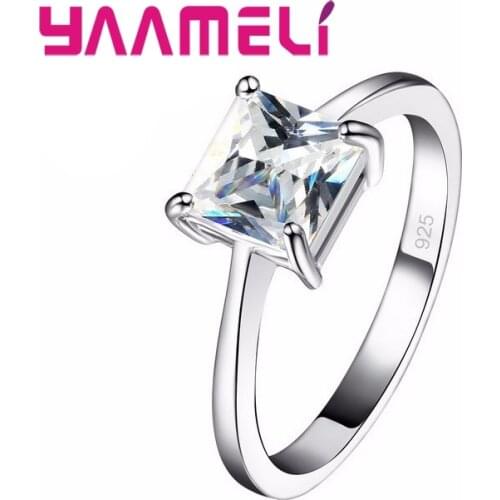 Charm Square CZ Crystal Engagement Wedding Bands Ring 925 Sterling Silver Cubic Zircon Women Men Gift Unisex Jewelry