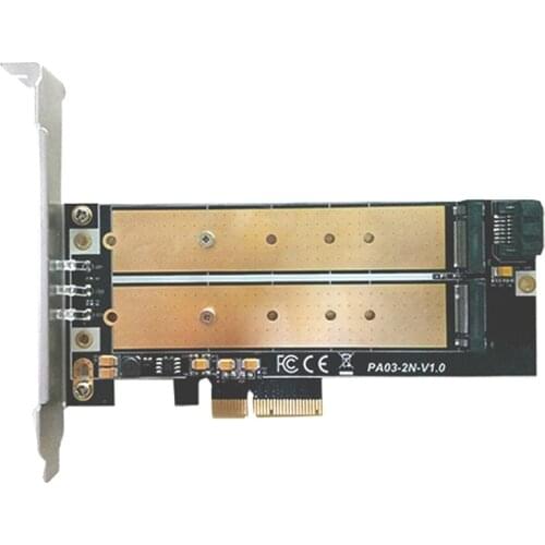PCI-E 4X to M2 SSD Adapter B Key M.2 NGFF M key NVME SSD PCI-E Dual Interface Card LED Low Profile Bracket Support 2230-22110 M2