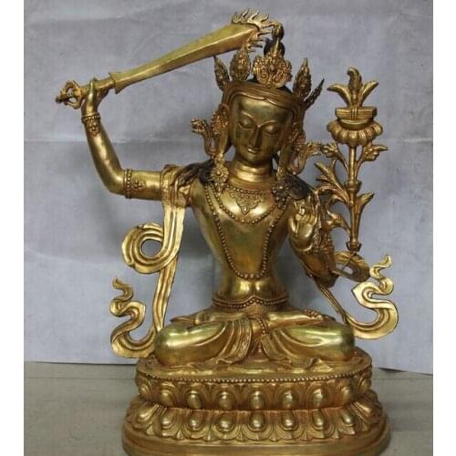 Song voge gem S1406 Tibet Buddhism Temple Copper Brass Manjushri Bodhisattva Buddha Goddess Statue