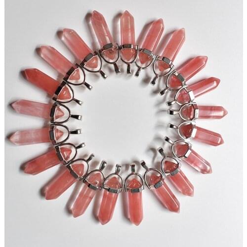 2020 trendy watermelon red stone bullet shape charms point Chakra pendants for jewelry making 24pcs/lot Wholesale free shipping