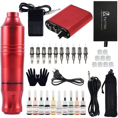 Portable Tattoo Kit Tattoo Machine Pen Power Supply Foot Pedal Clip Cord Tattoo Needles Tattoo Ink Cups for Tattoo Beginners