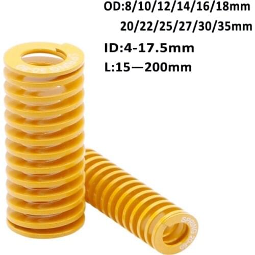 1/2Pcs Yellow Long Light Load Spiral Stamping Compression Mould Die Spring Outer Diameter 8-35mm Inner Diameter 4-17.5mm L15-200