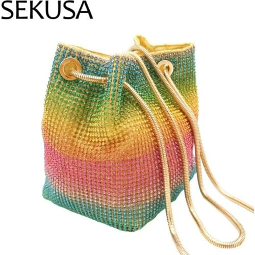 Rainbow Women Mini Chain Shoulder Purses and Handbags Crystal Clutch Evening Bags Rhinestone Party Crossbody Bag