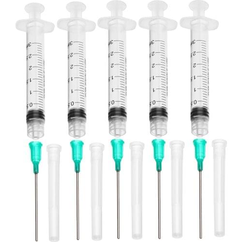 5 Pack 3ML Dispensing Syringe With 18 Ga 1.5" Blunt Tip Needle Stainless Steel Dispense Needles For Mixing Liquid