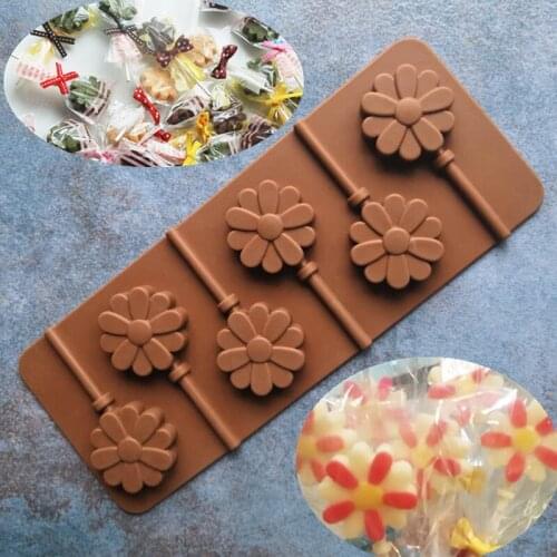 Silicone Fondant 6 Lollipop Lollipop Sun Flower DIY Chocolate Lollipop Mould A935