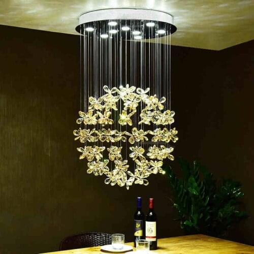 Modern 27W LED Amber Crystal Flower Droplight Hanging Light Luxury Ceiling Lamp Lighting For Restaurant Living Room Bedroom C189