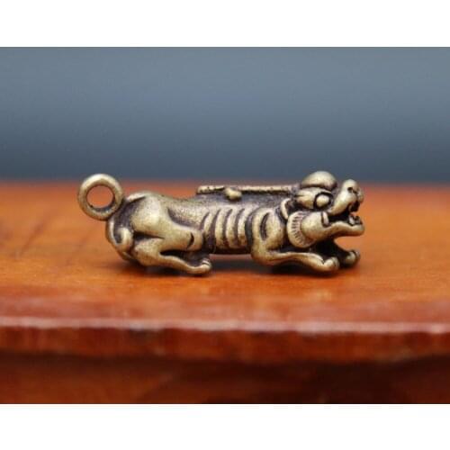 4 CM Tibetan Pure Bronze Copper Foo Dog Lion kylin Pixiu Animal Amulet Pendant