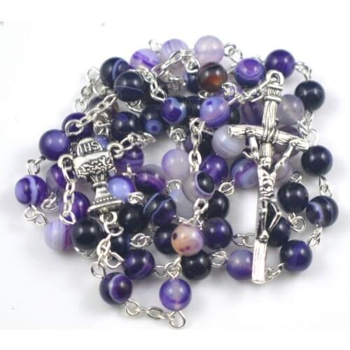 3 colors purple green light yellow triple natural stone bead catholic rosary