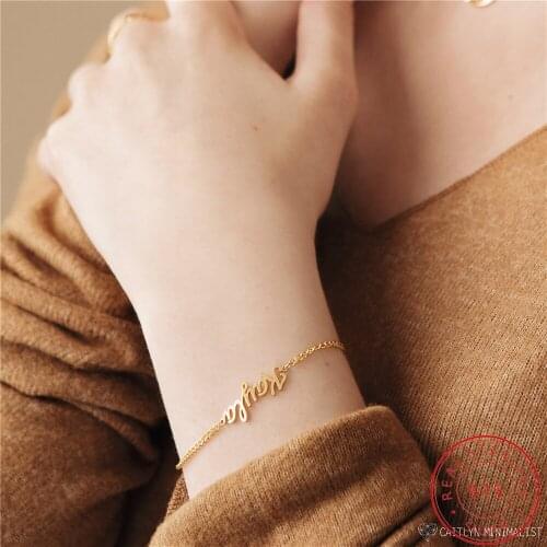 VishowCo Custom Name Bracelet Personalized 925 Silver Gold Chain Name Pendant Nameplate Bracelet Jewelry Gift
