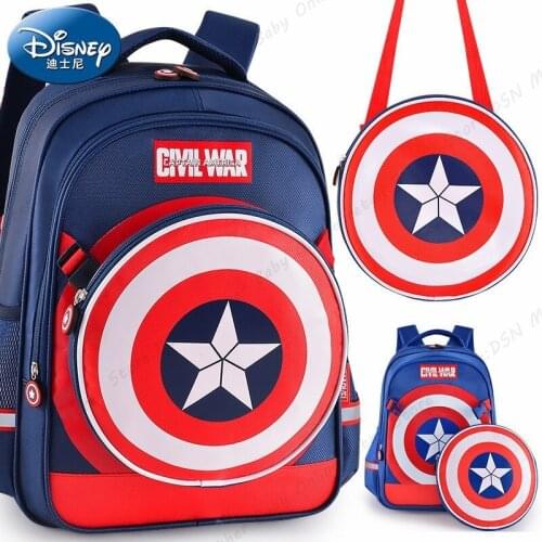 Disney Captain America Waterproof Orthopedic High Quality School Book Backpack Cartoon Kids Large Capacity Bag Creative Gift