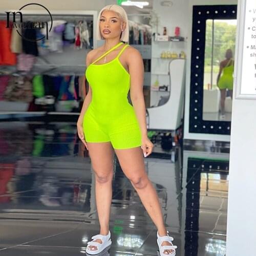 INWOMAN Summer Rompers Womens Jumpsuit Shorts Female One Piece Outfit Sexy Bodycon One Shoulder Wrap Booty Backless Jumpsuit New