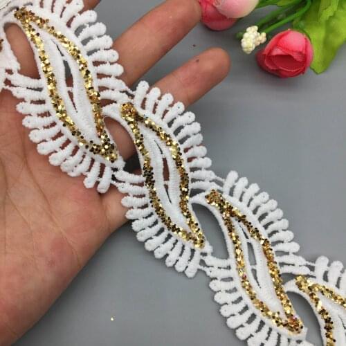 1 yard 4cm White Eyelash Gold Glitter Lips Lace Ribbon Shiny Trims Fabric Wedding Dress Headdress DIY Accessories Sewing Craft