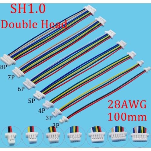 10Pcs/Lot Mini SH1.0 JST Wire Cable Connector Pitch 1.0mm 2/3/4/5/6/7/8P Female & female Double Connect Terminal Plug 28AWG 10cm