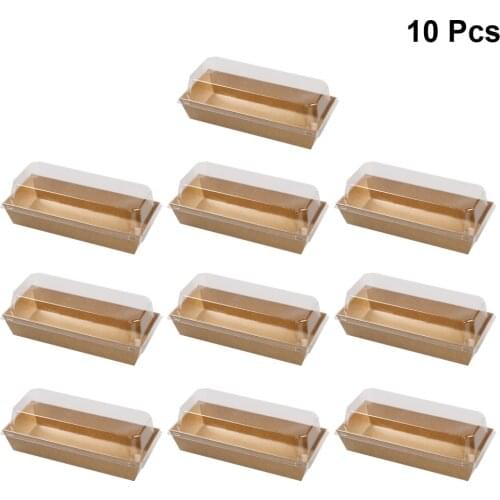 10pcs Rectangular Kraft Paper Box Packaging Sandwich Wrapping Boxes Cake Bread Snack Bakery Packing Box With Plastic Clear Lids