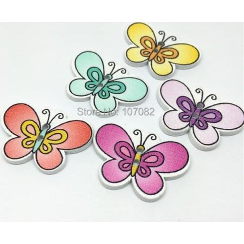 1000pcs Assorted Butterfly Wood Buttons 30X20mm Sewing Accessories Button Cardmaking Embellishments