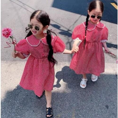 2021 Korea style girls printed dress fashion cotton shorts sleeve summer girls dresses