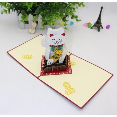 3D laser card Handmade Carving Blessed Lucky Lovely Japanese Fortune Cat Paper Invitation Greeting Cards Business PostCard Gift