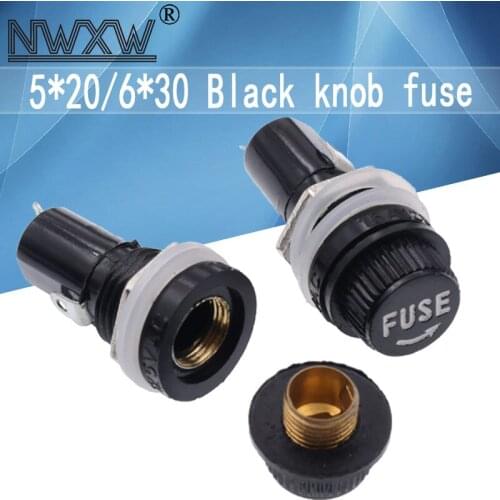 5pcs Fuse holder 5*20MM/6*30MM cylindrical fuse holder 5x20 black double ring knob fuse holder BLX-1