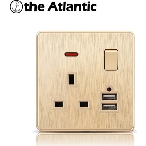 Atlectric UK Standard Plug Socket Dual USB Port For Mobile Power Wall Outlet Switch Control Socket Aluminum Alloy Panel 13A