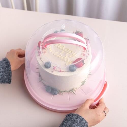 BalleenShiny Round Folding Plastic Portable Cake Box Cupcake Portable Packing Box Transparent Birthday Cake Box Toast Cake Box