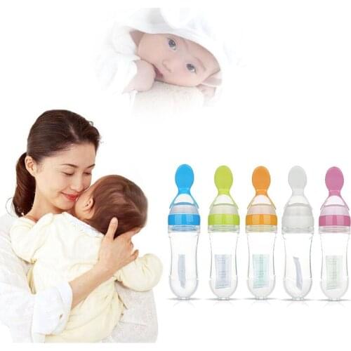 Newborn Baby Squeeze Feeding Bottle Silicone Training Porridge Rice Spoon Infant Cereal Food Supplement Feeder Safe Tableware