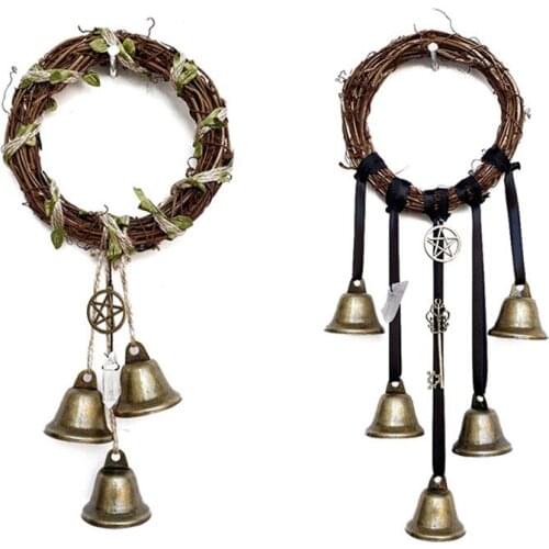 Household Wind Chimes Decorative Pendant Rattan Artware with Small Bells for Living Room Balcony