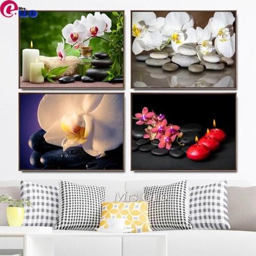 DIY 5D Diamond Painting Phalaenopsis Flowers Diamond Embroidery Cross Stitch Full Round Square Drill Mosaic Orchid and Zen Stone