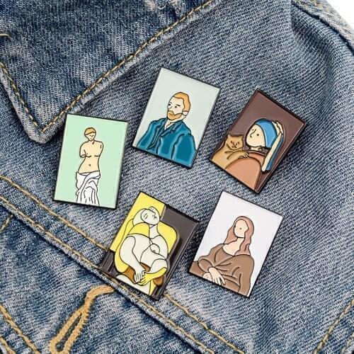 Art Oil Painting Enamel Pin Van Gogh Venus Brooches Badge Shirt Lapel Pin Buckle Canvas Jewelry Gift for Friend