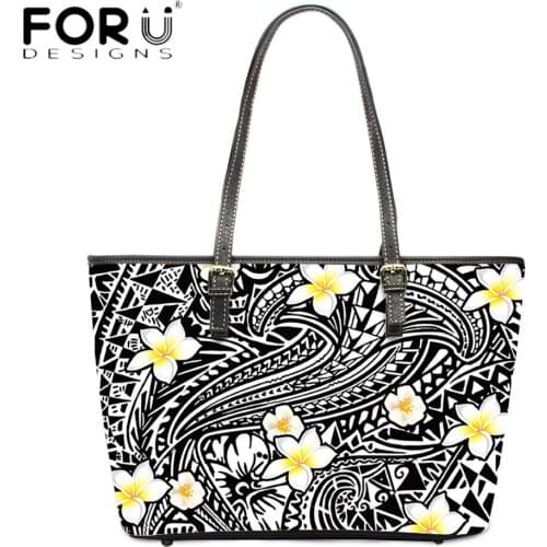 FORUDESIGNS 2020 New Fashion Women Casual Handbag Hawaii Plumeria Polynesian Pattern Printing Lady Leather Shoulder Bag Bolsa