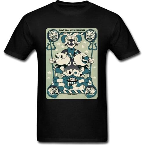 Cuphead Playing Card Black T Shirt Cotton Men Tees Summer Mother Day T-shirts Design Tops Tees Cute Round Collar Top Quality