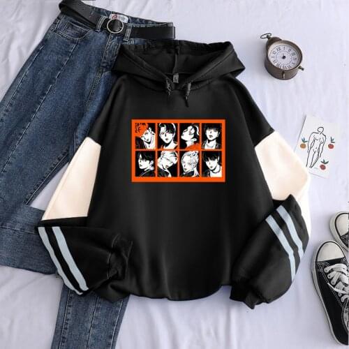 Aesthetic Kpop Band Member Cartoon Painting Graphics Stray Kids Hoodies Harajuku Women Fans Korean Style Patchwork Sweatshirts