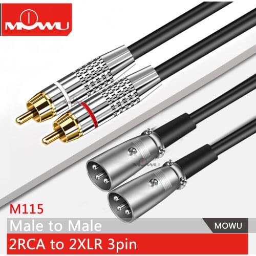 MOWU 2RCA Jack Male to Dual XLR Male Cable OFC AUX Audio Cable Shileded For Amplifier Mixer 0.5-15m