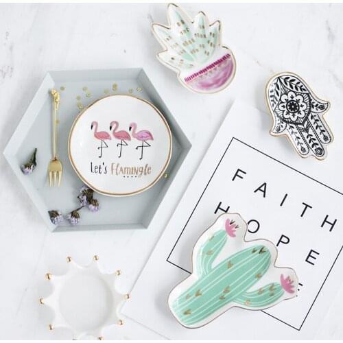 Cactus Ceramic Porcelain Decorative Plates Jewelry Holds Small Plates Desktop Home Decoration Jewelery Dish Red Hot Bird