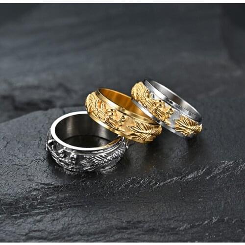 Rotatable Chinese Dragon Rings Stainless Steel Spinner Ring Ethnic Stay Decompression Fashion Male Jewelry
