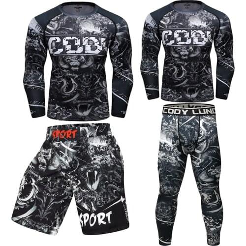 Muay Thai Mma Rashguard Jiu Jusit T-shirts+Pants Bjj GI MMA Compression Boxing Jerseys set KickBoxing 3D Printing Fightwear Suit