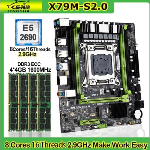 LGA 2011 X79 Gaming Motherboard Kit with Xeon E5 2690 CPU 8 Cores 16 Threads 16GB DDR3 ECC RAM Dual Channels NVME M.2 SSD Combo
