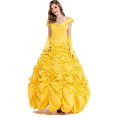 Halloween Cosplay Adult Princess Yellow Costume Long Dress Women Southern Beauty and the Beast Costume